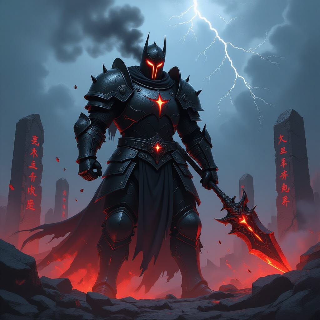 Colossal Knight Emerges from Chasm in Dark Fantasy Style