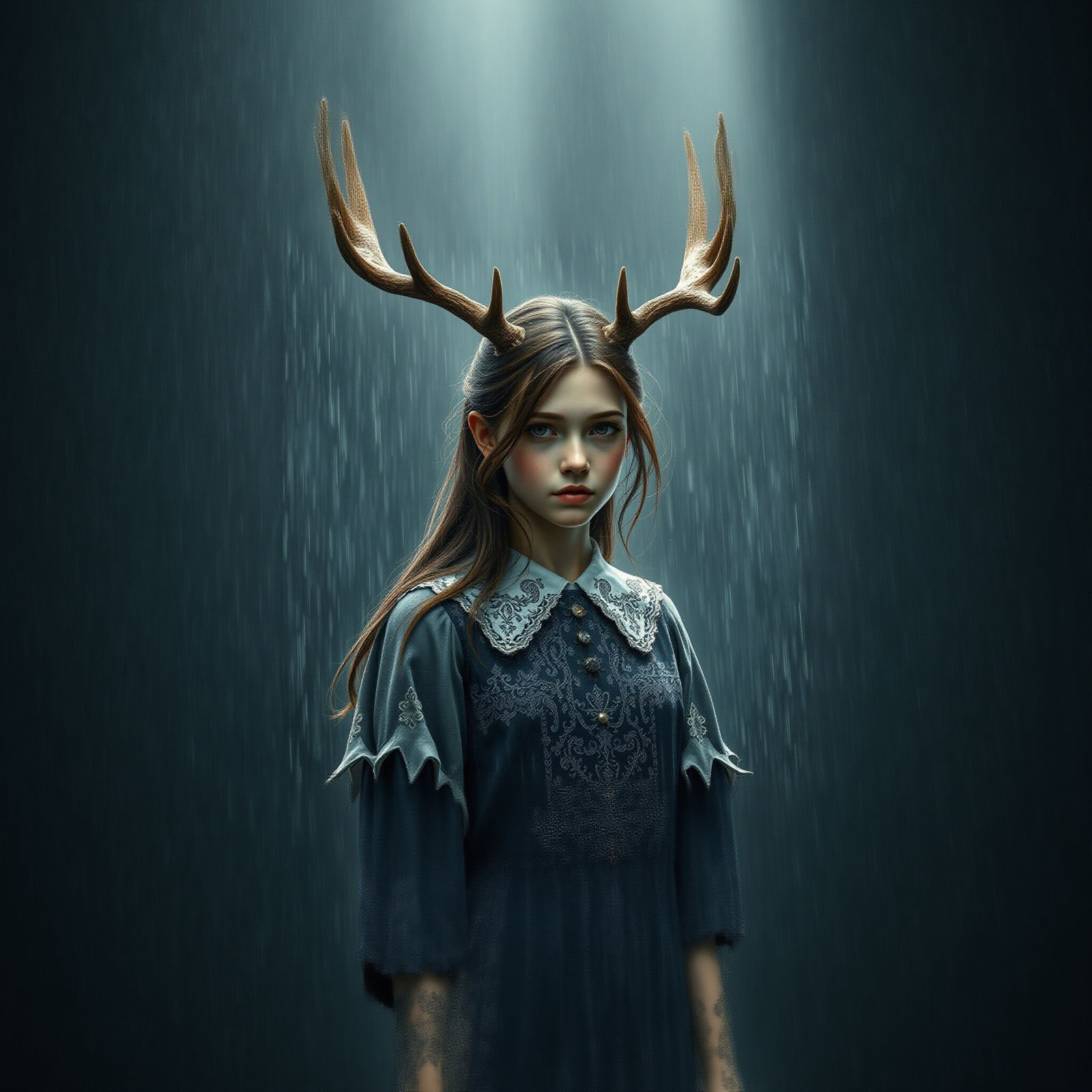 Enigmatic Antlered Girl Defies the Rain