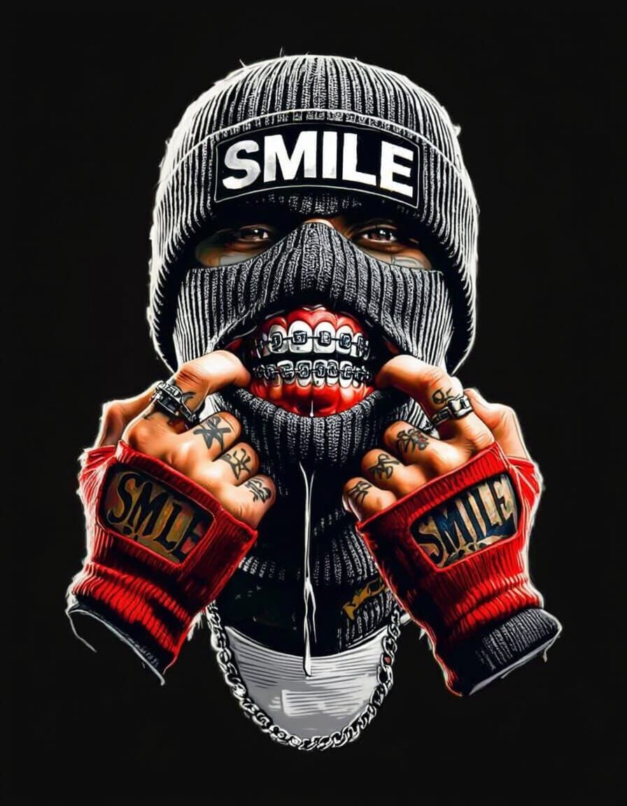Gritty Street Art Illustration with Smile Graffiti