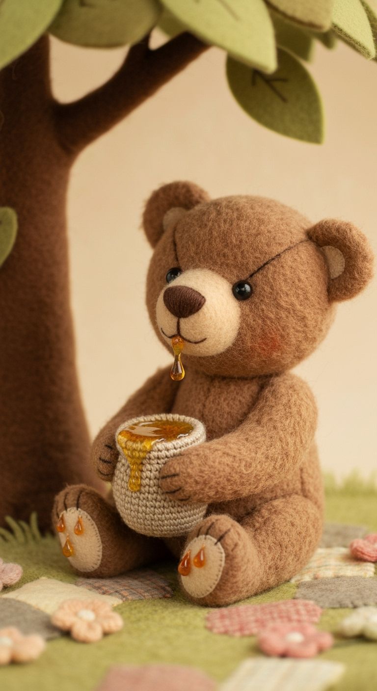 Teddy Bear's Honey Pot: A Textile Art Scene