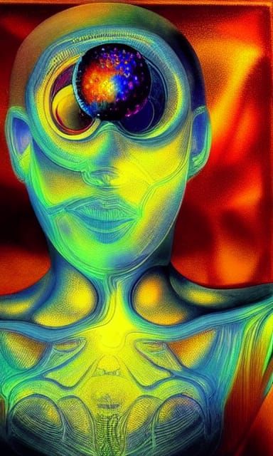 Fantasy Brain with Neural Implant in Organic Polymer Style