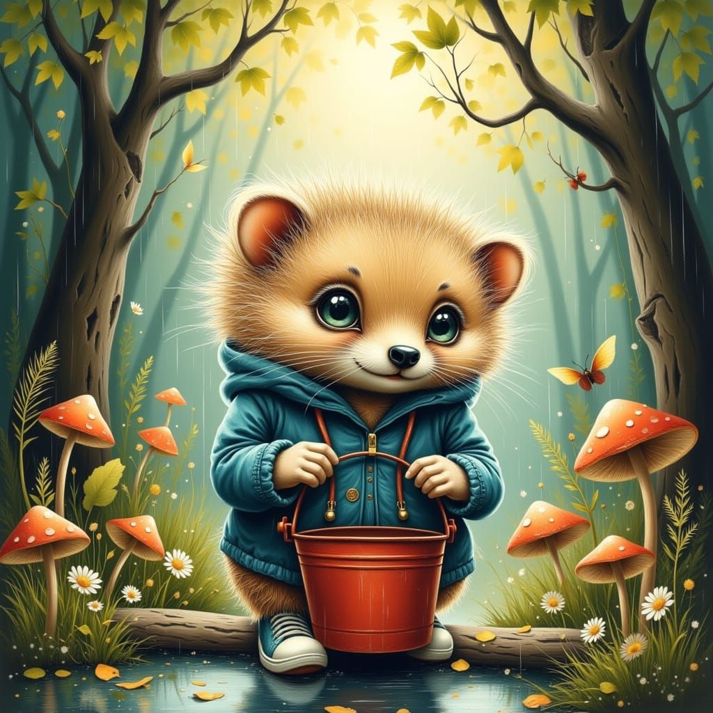 Enchanted Hedgehog in Spring Forest Illustration