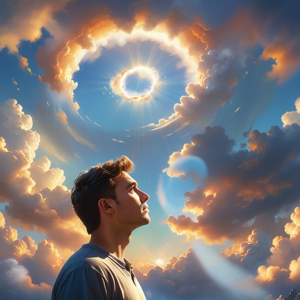 Surreal Hole Punch Cloud Portrait in Low-Poly Art Style