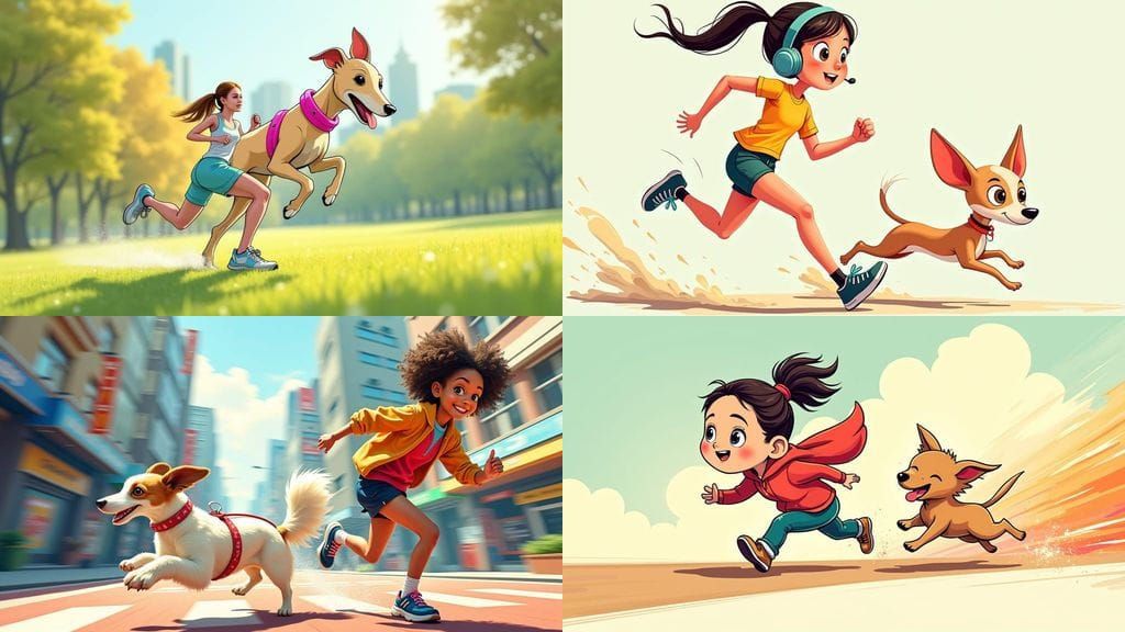 Kawaii Whippit Dog Zooming Through a Landscape