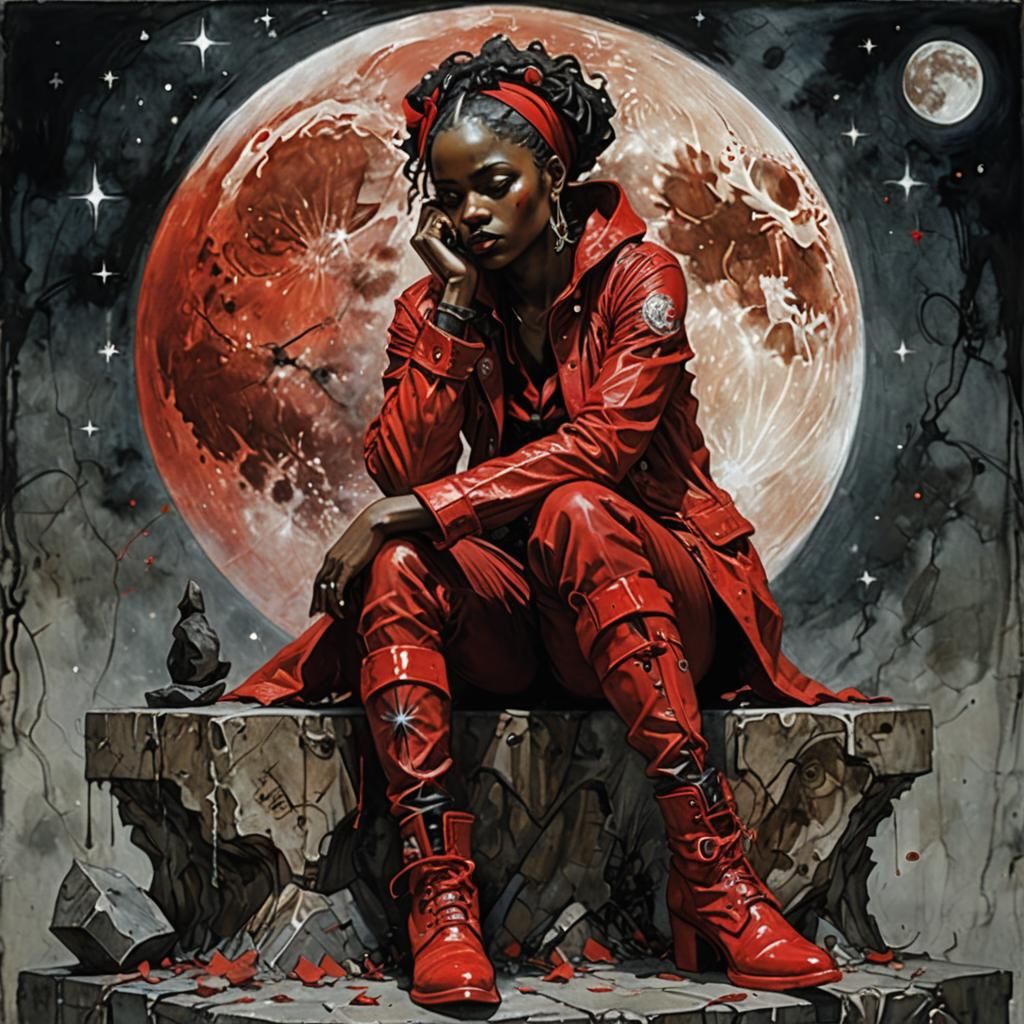 Brooding Woman in Gothic Leather, Dark Fantasy Art