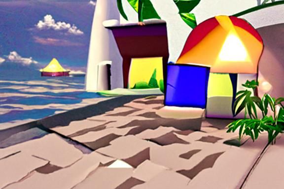 Tropical Island Retro Game Level in Low Poly