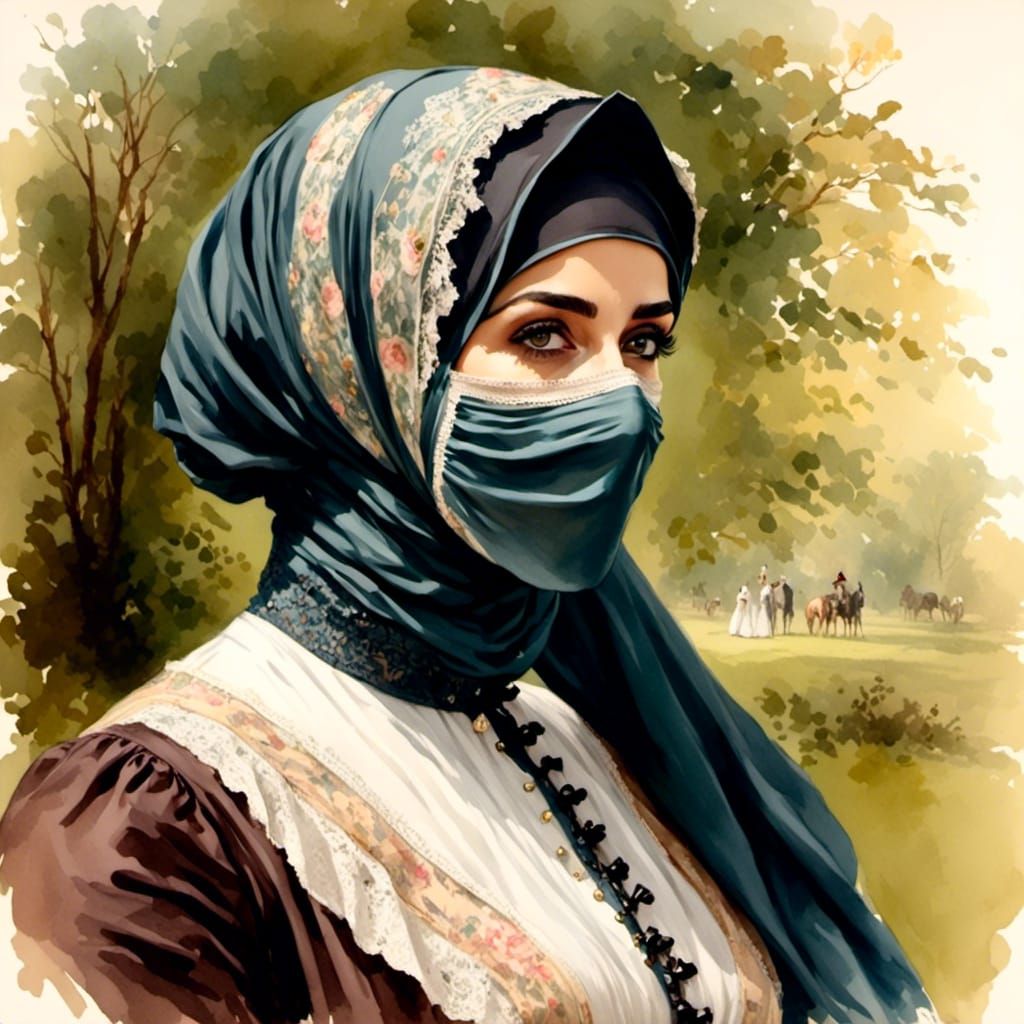 Victorian Hijabi Portrait in Retro Comic Style