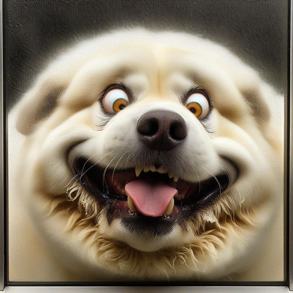 Funny Cross-Eyed Dog Pressing Against Glass