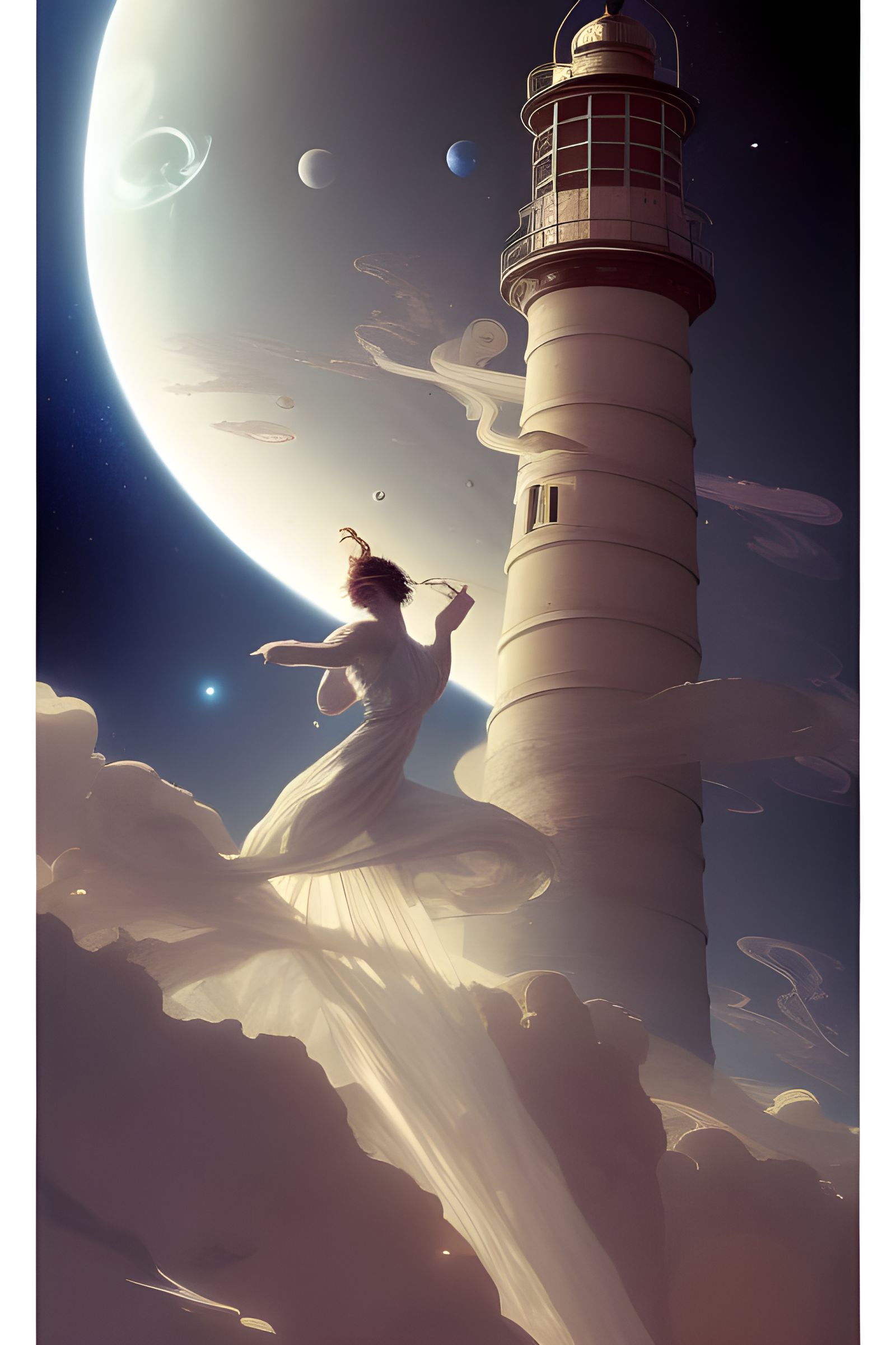 Baroque Lighthouse Shines in Cold Space