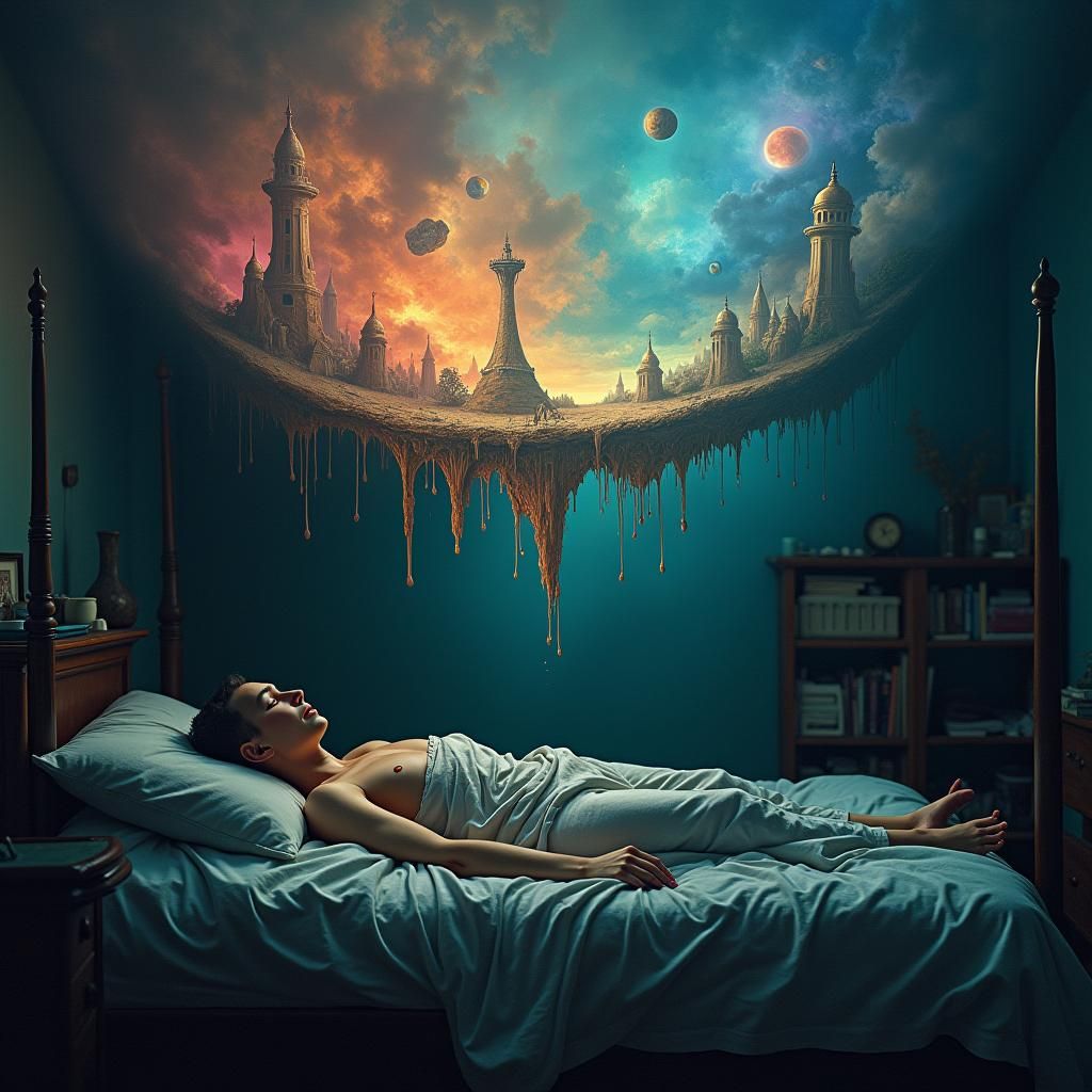 Surreal Dream World Above Paralyzed Figure