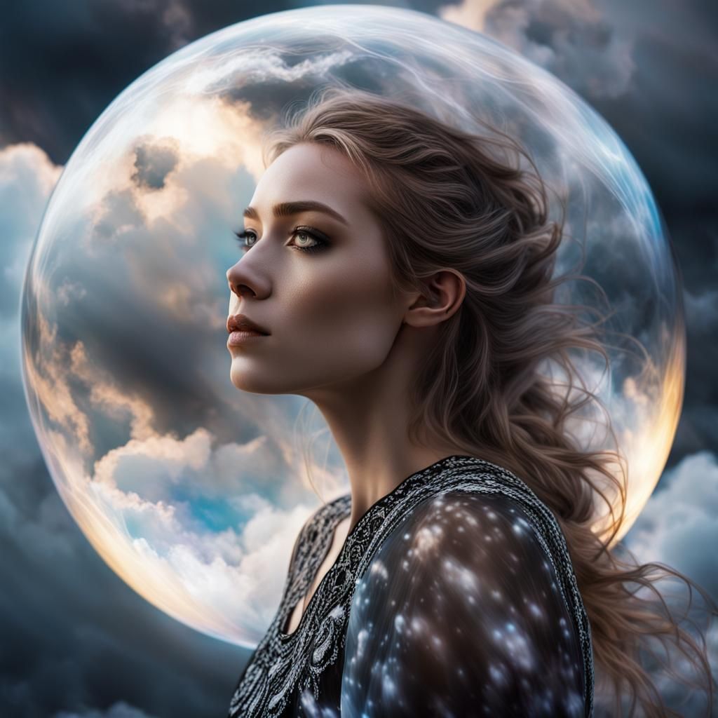 Mystical Orb Portrait: Ethereal Girl in Digital Art