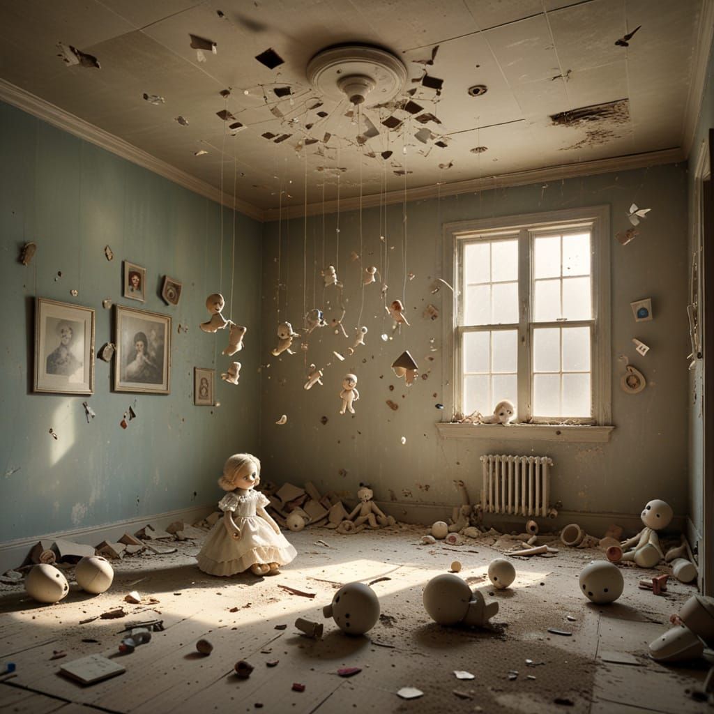 Surreal Child's Playroom with Floating Toys