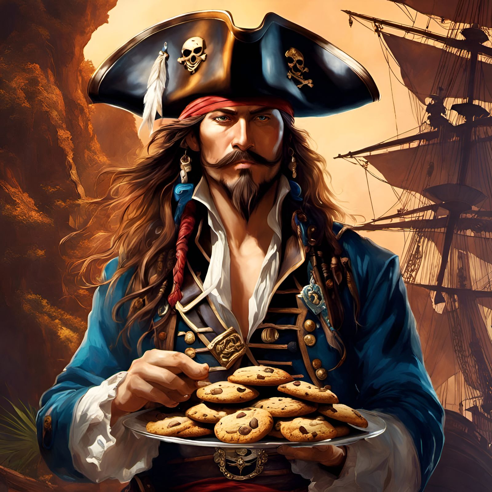 Jolly Pirate Holding Chocolate Chip Cookies Portrait