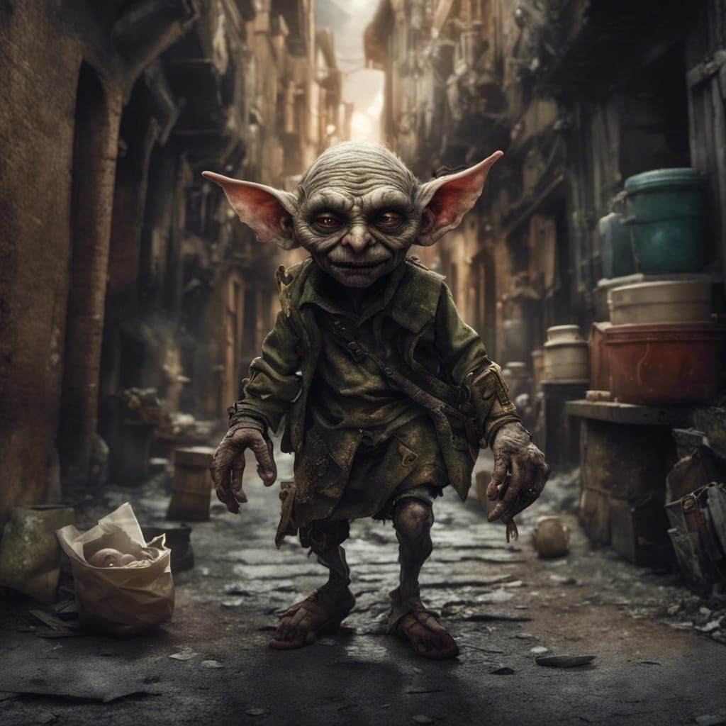 Goblin Rogue Creeping Down Dark Alley: Digital Matte Paintin...