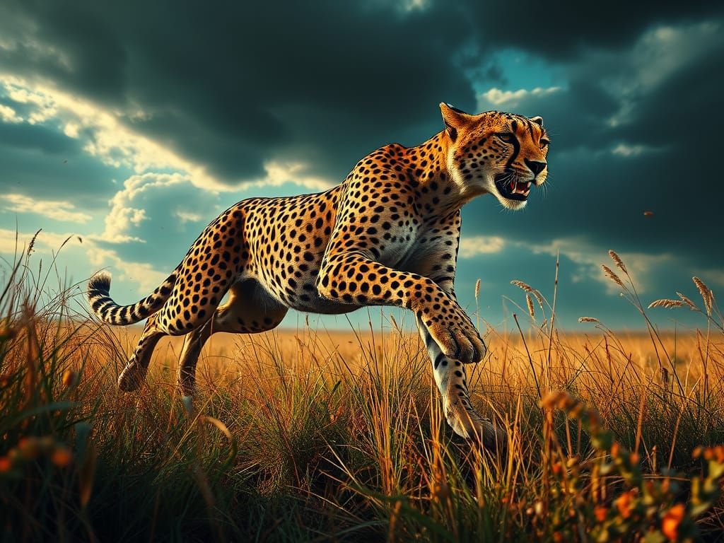Hyper-Realistic Cheetah in Serengeti Storm