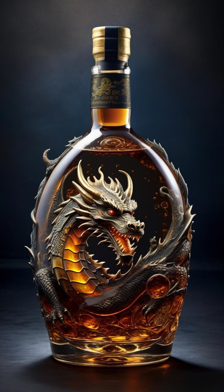 Ornate Liquor Bottle with Dragon Engraving