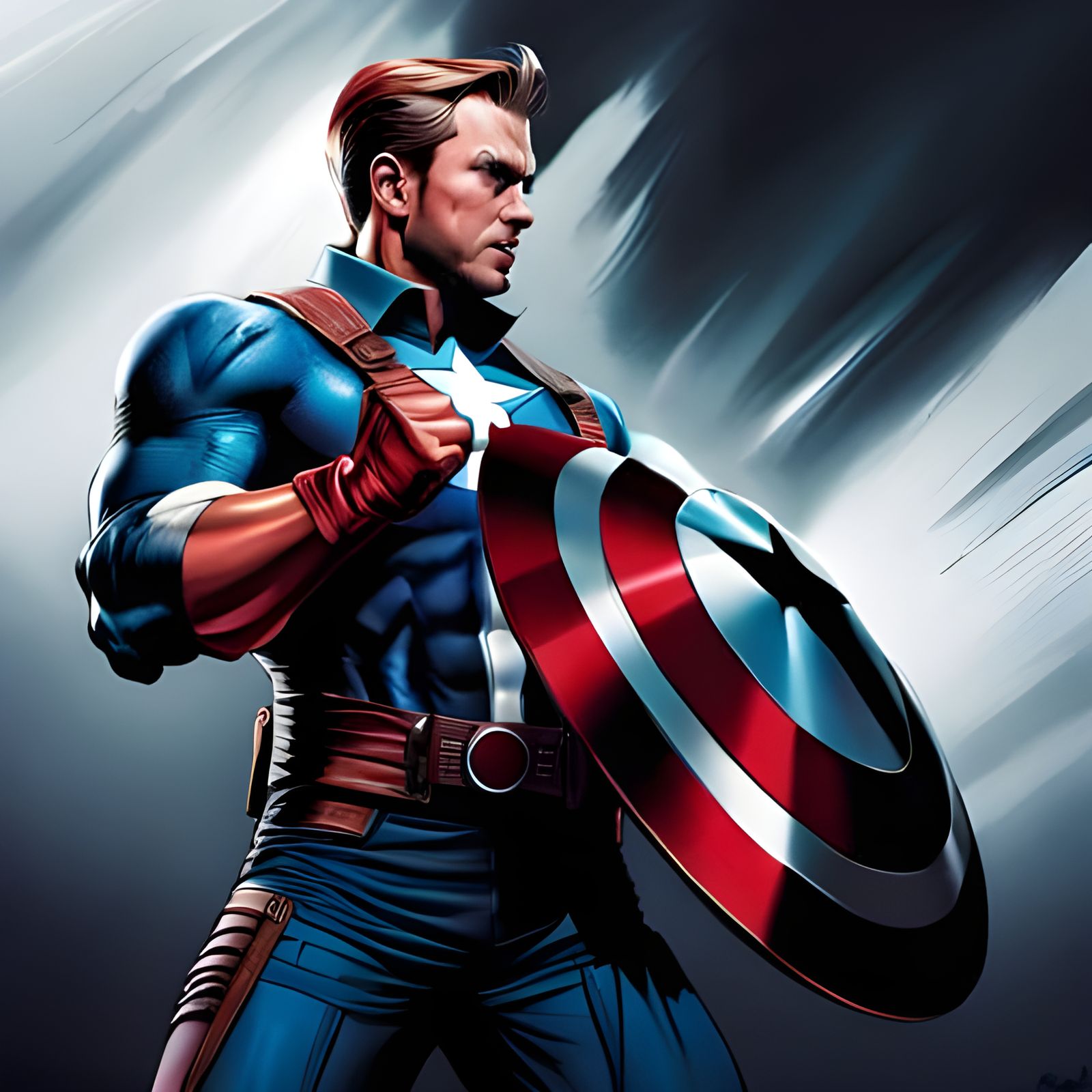Angry Captain America in Hyperrealistic Splash Art