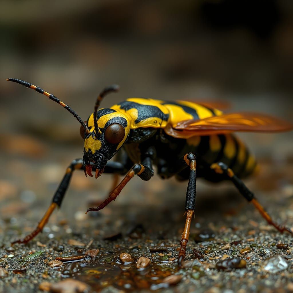 Photorealistic Swamp Insect Creature in Black and Yellow