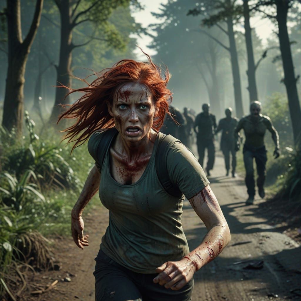 Redhead Runs from Zombies in a Desperate Suffolk Landscape