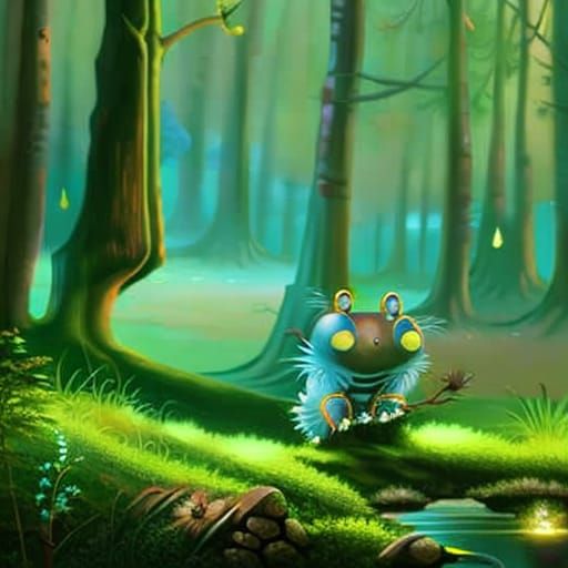 Smiling Woodlouse in Magic Forest, Studio Ghibli Style