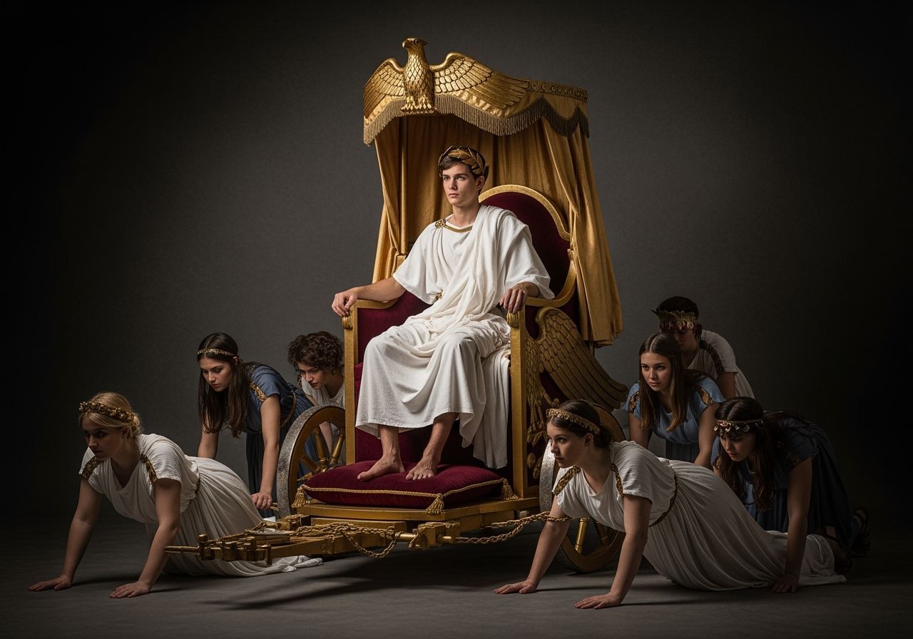 Young Roman Emperor in Gold Chariot, Baroque Style
