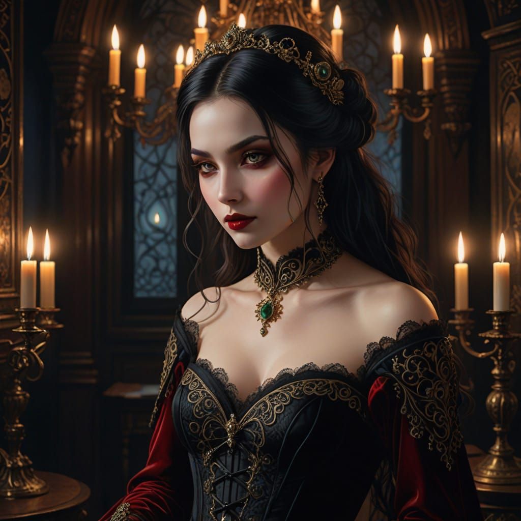 Ethereal Gothic Vampire Maiden Embracing Mystery