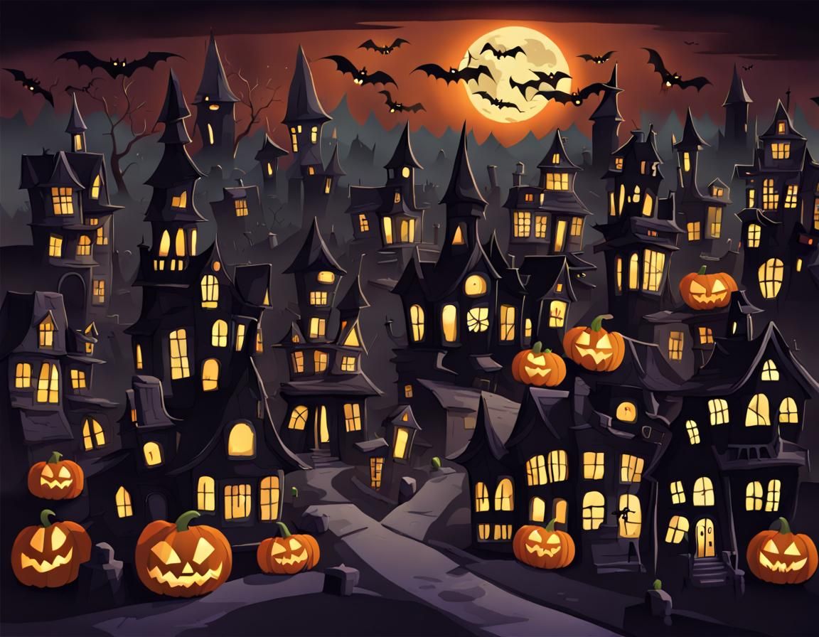 Spooky Halloween Town Scene