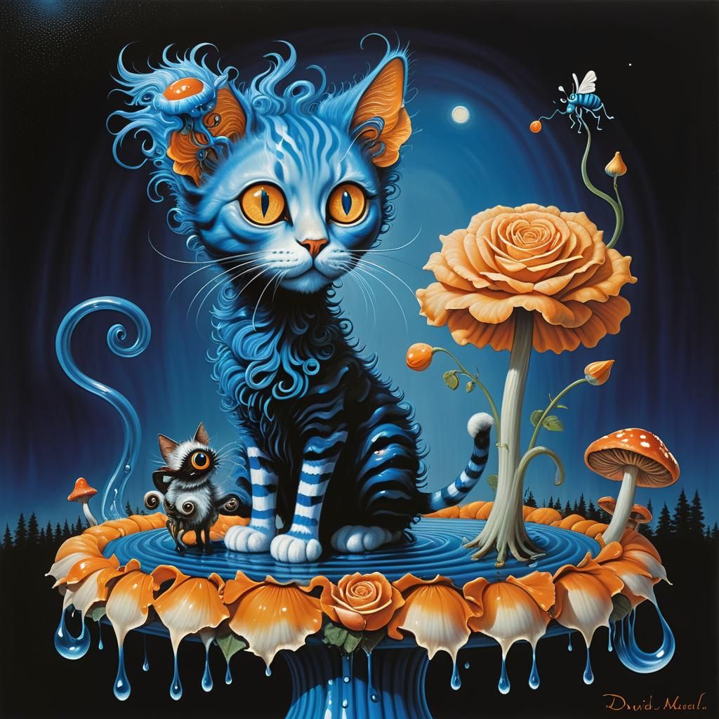 Surreal Blue Alien Cat in a Twisted Dreamscape