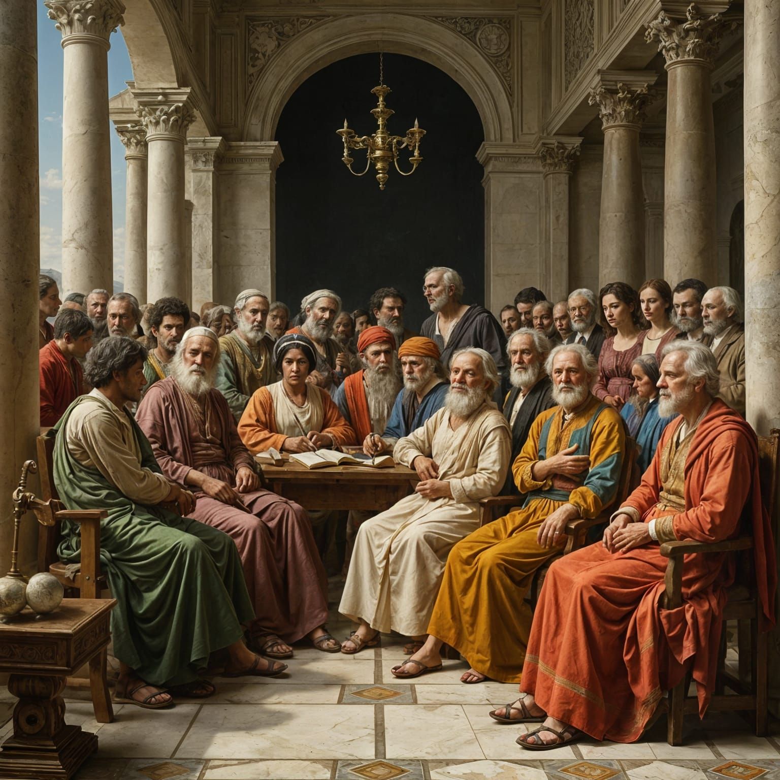 Renaissance Assembly: Historical Figures in Raphael Style