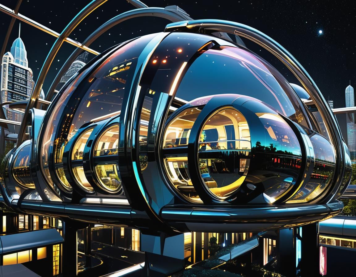Teslapunk Arcology Bubble City with Chrome Monorail