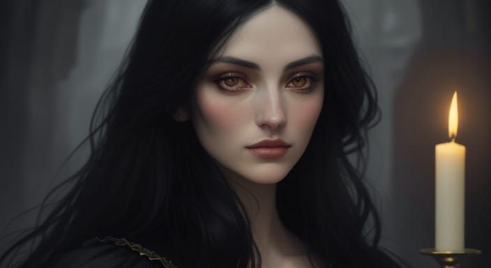 Mysterious Woman in Flickering Candlelight