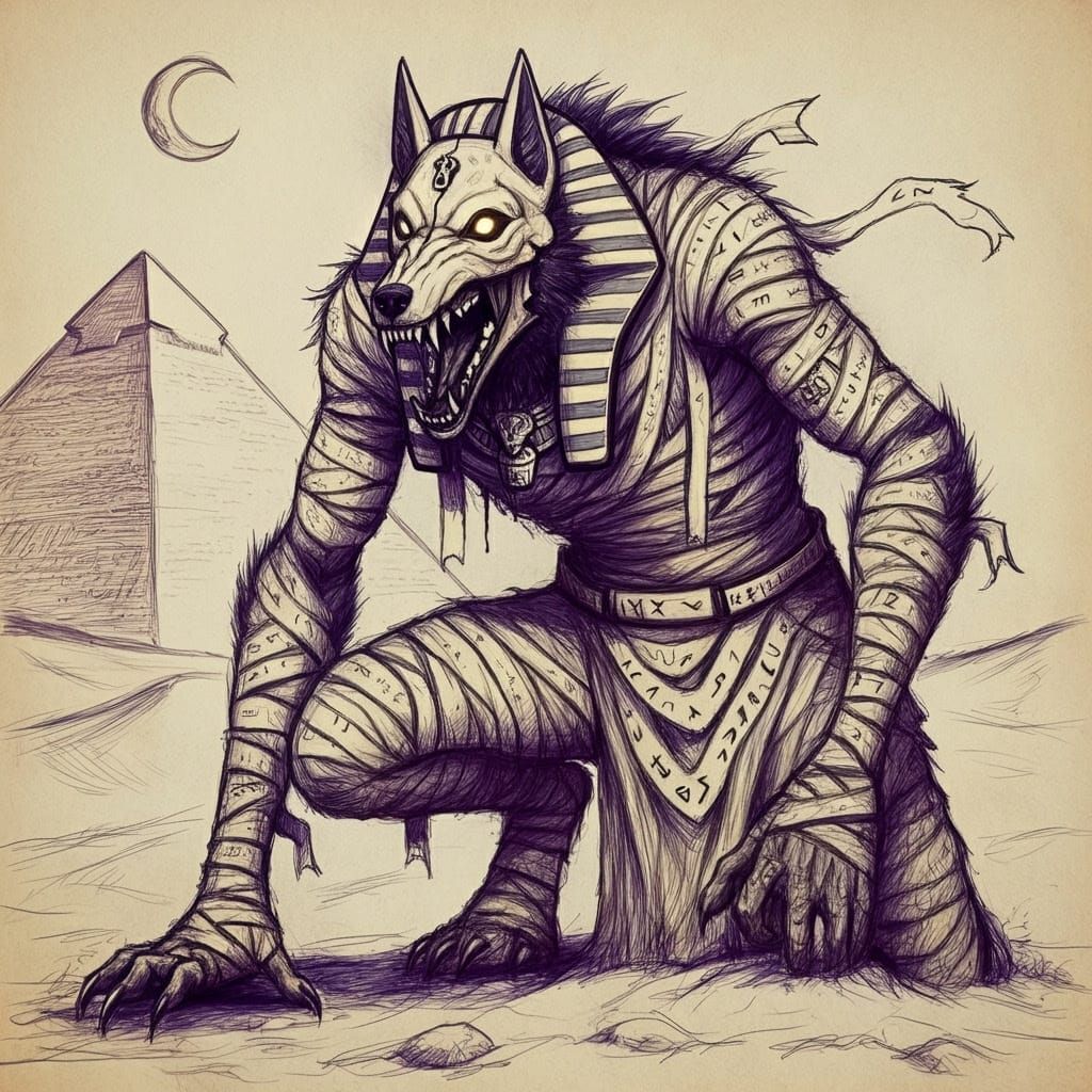 Mummy-Werewolf Chimera: Ballpoint Pen Sketch