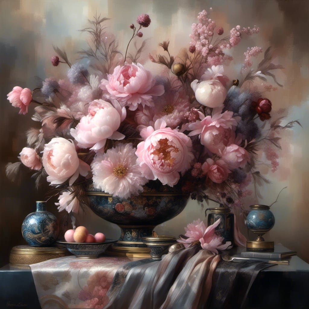 Peony Floral Arrangement in Digital Art Style