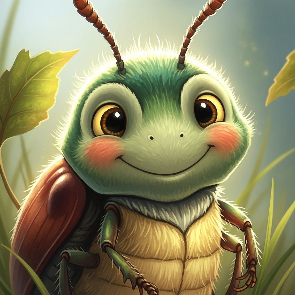 Cheerful Cartoon Beetle in Whimsical Children's Book Style