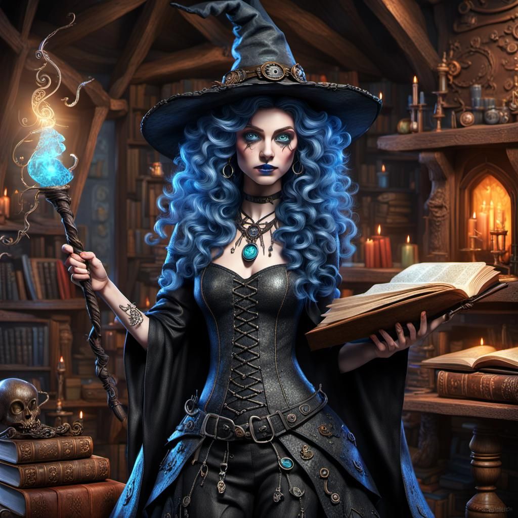 Whimsical Witch with Spellbook Digital Art