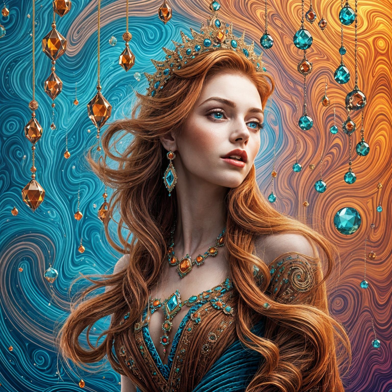 Mystical Queen in Vibrant Gemstone Splendor