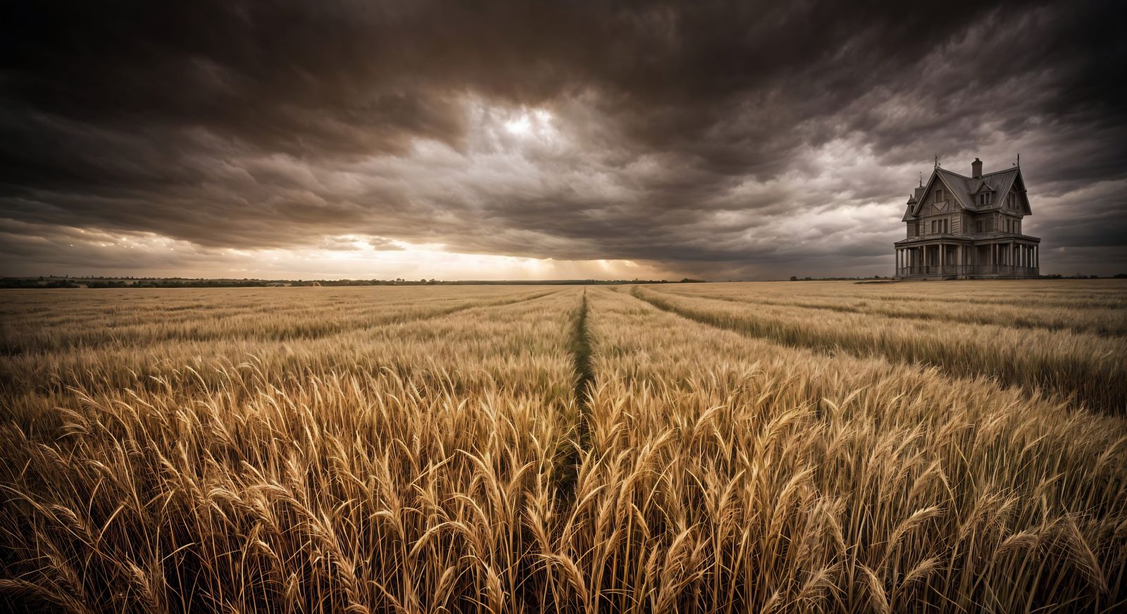 Gothic Harvest Landscape with Stormy Sky