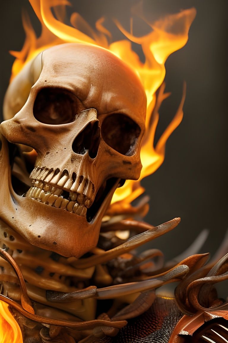 Flaming Skeleton Wizard Portrait in Academic Style