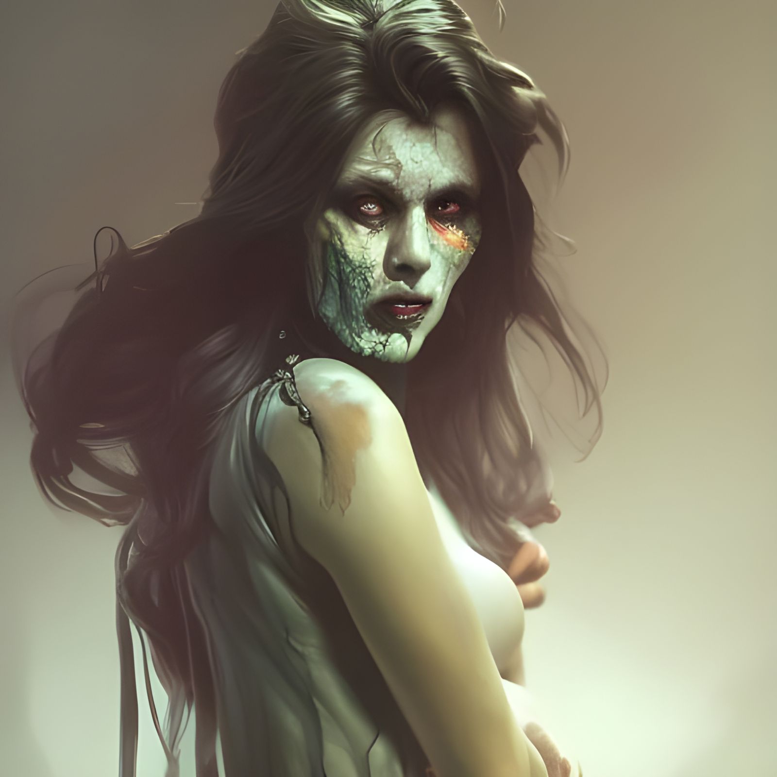 Zombie Woman Portrait in Horror Art Style