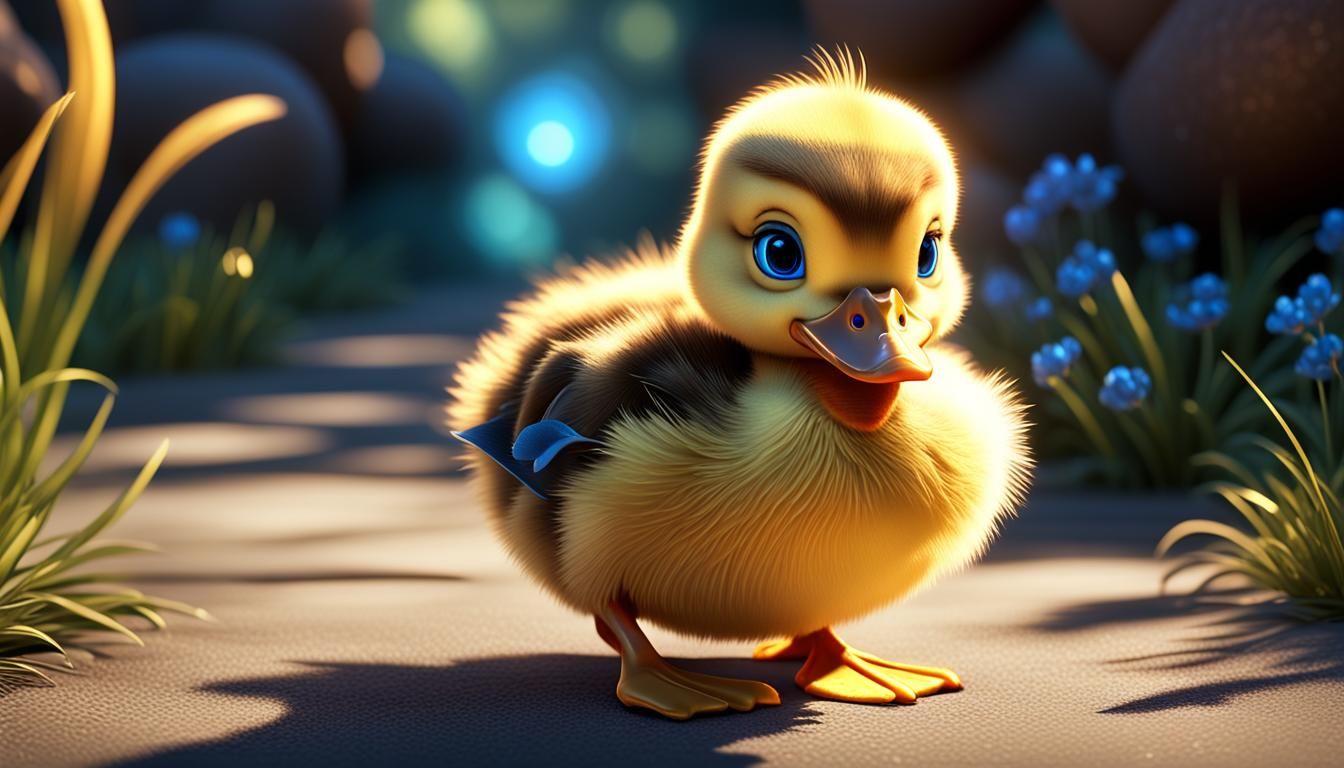 Charming Yellow Duckling in Vibrant 3D Cartoon Art