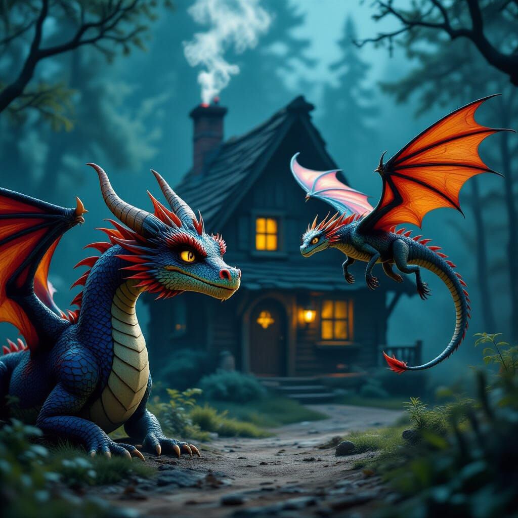 Colorful Dragons Fly to Witch's House in Enchanted Forest