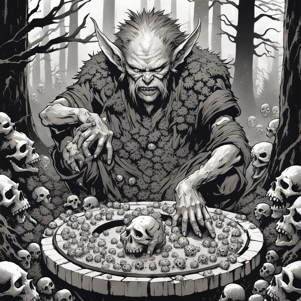 Goblin Shaman Ritual in Forest, D&D Style