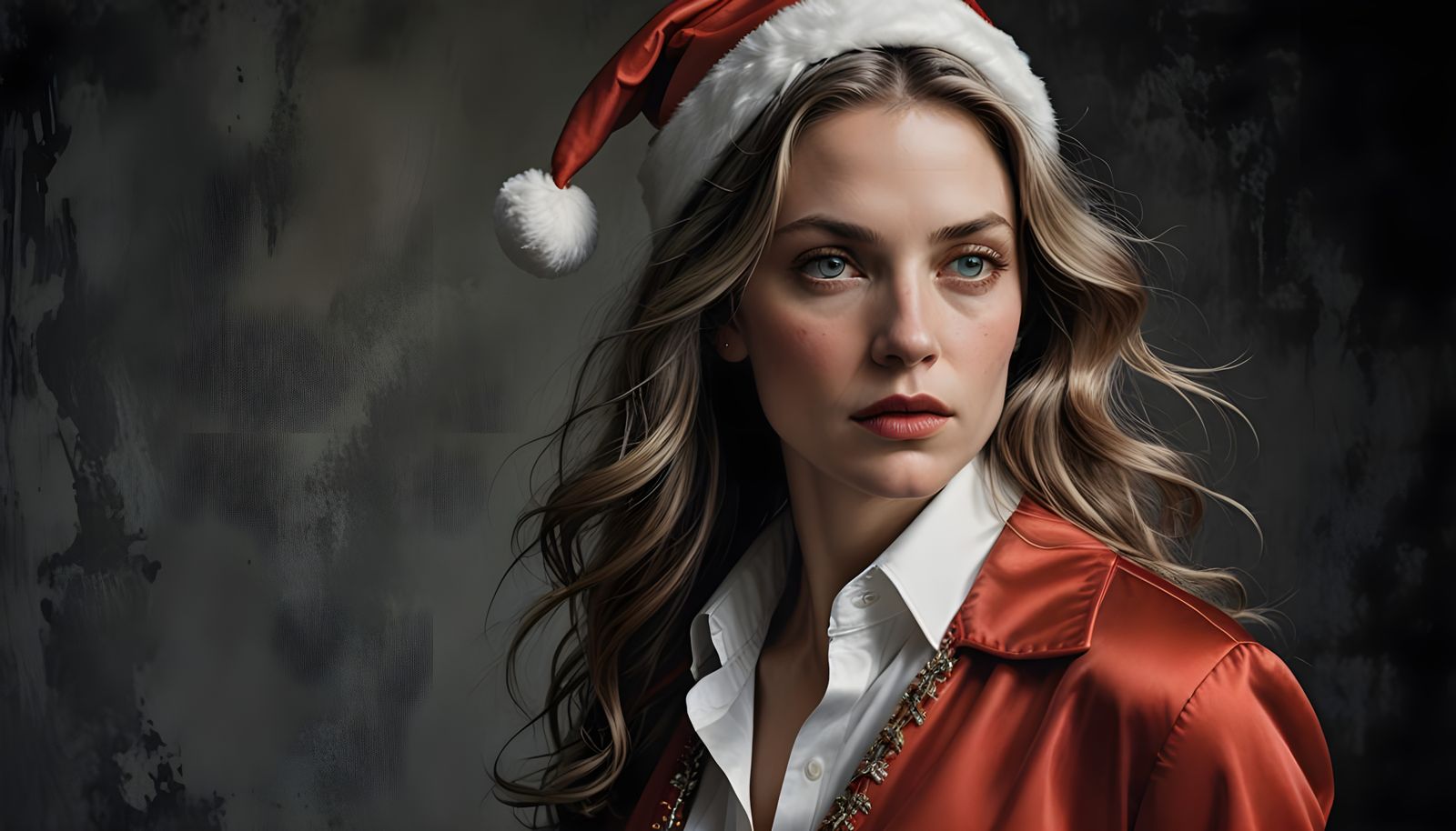 A Female Model in a Christmas Santa Suit and Mini Skirt