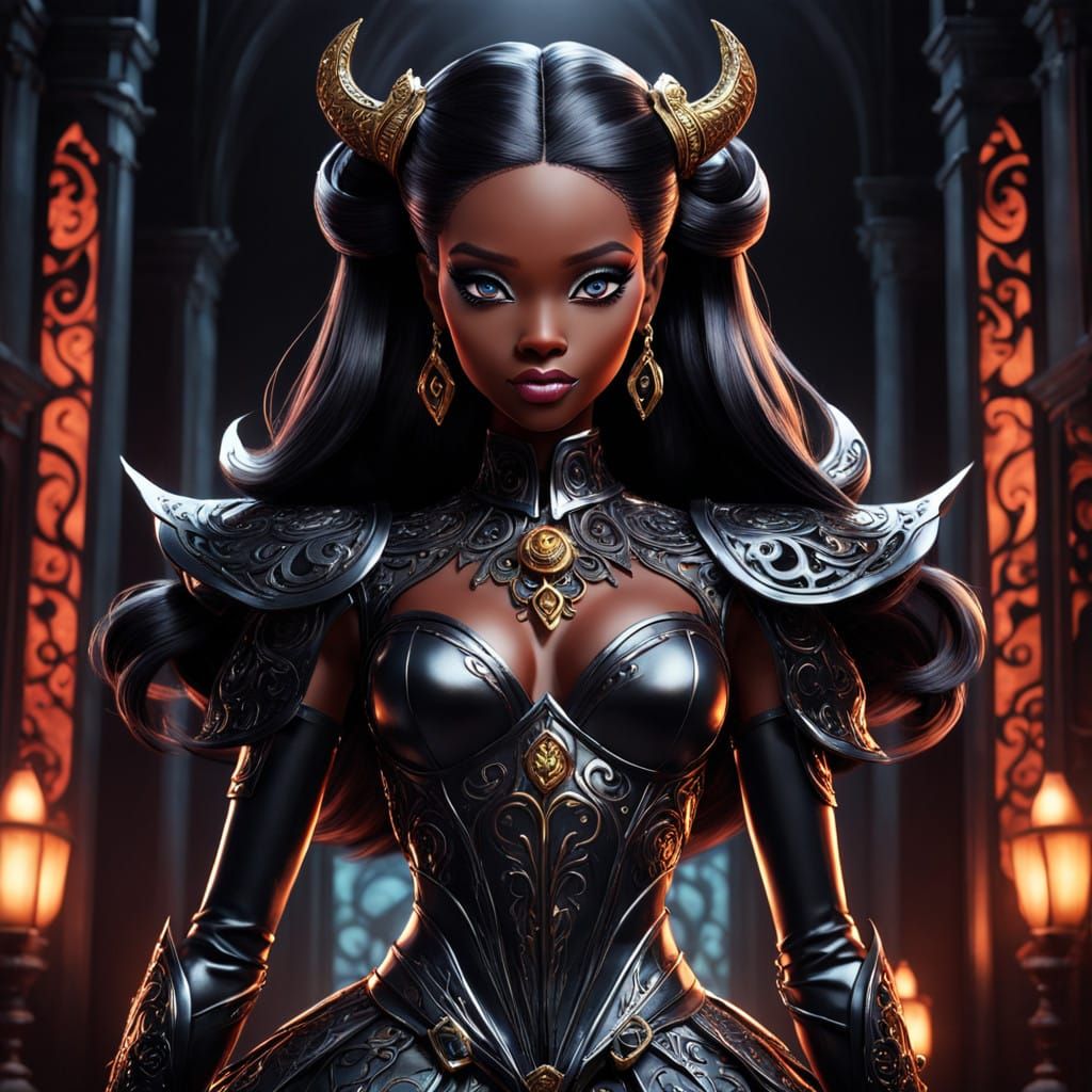 Elegant Demonic Black Barbie in Anime Style