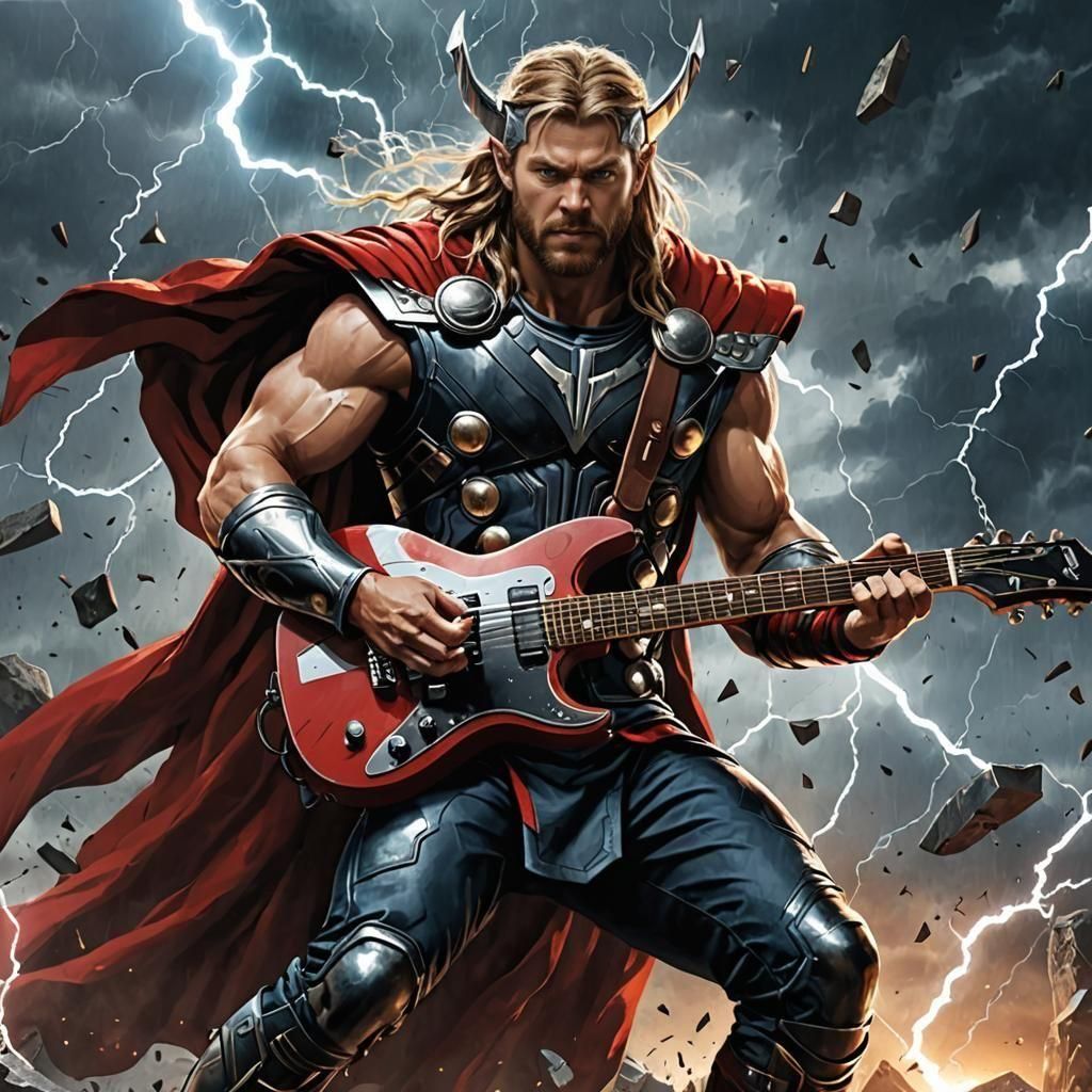 thor god of thunder play on guitar