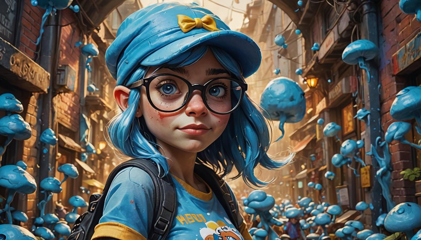 Smurfette with Glasses: Hyperrealistic Concept Art