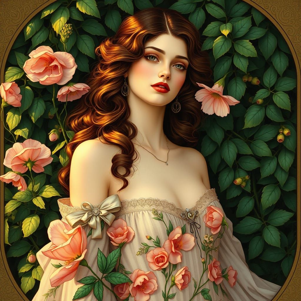 Elegant Rose Woman in Art Nouveau Style