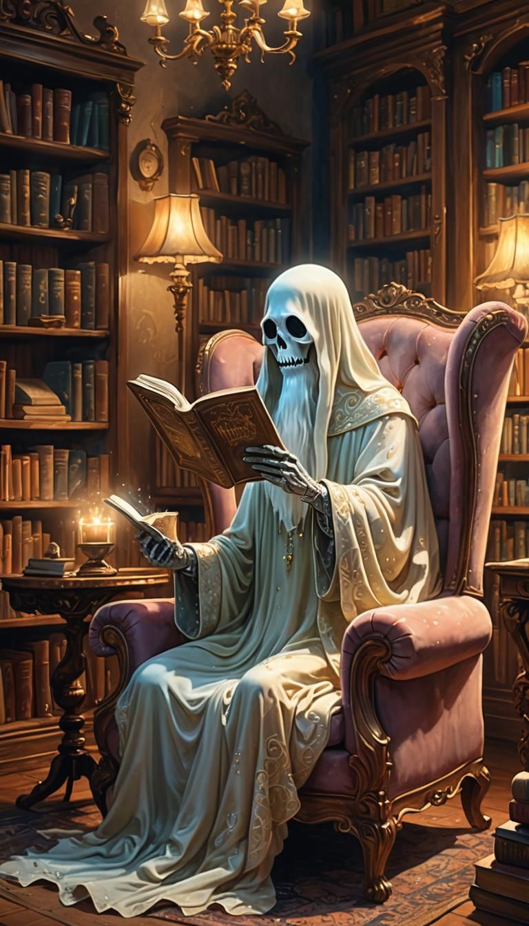 Ghost Reading in Armchair: Digital Art in Gothic Style