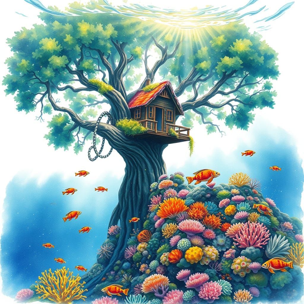 Vibrant Underwater Oasis in Tropical Watercolor