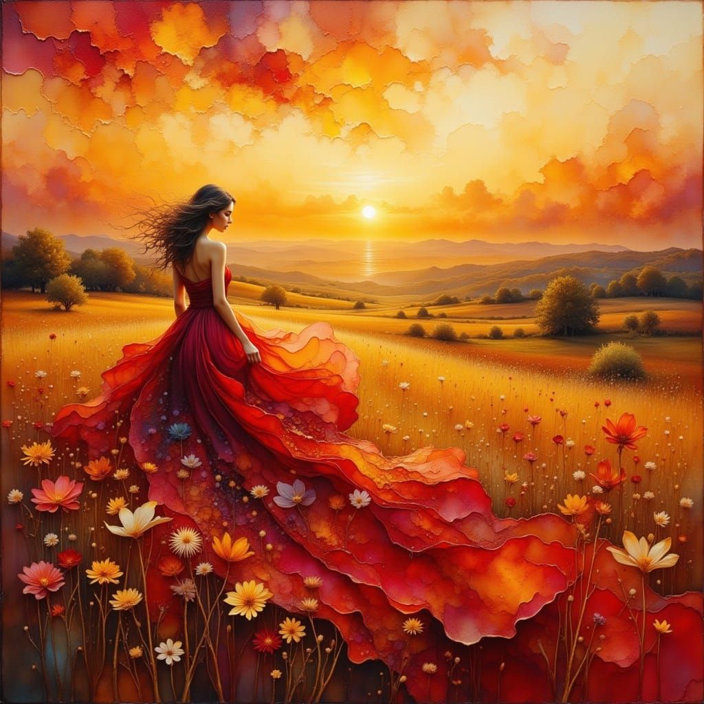 Woman at Sunset: Watercolor Painting